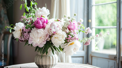 Beautiful bouquet of flowers in vase. Floral arrangement