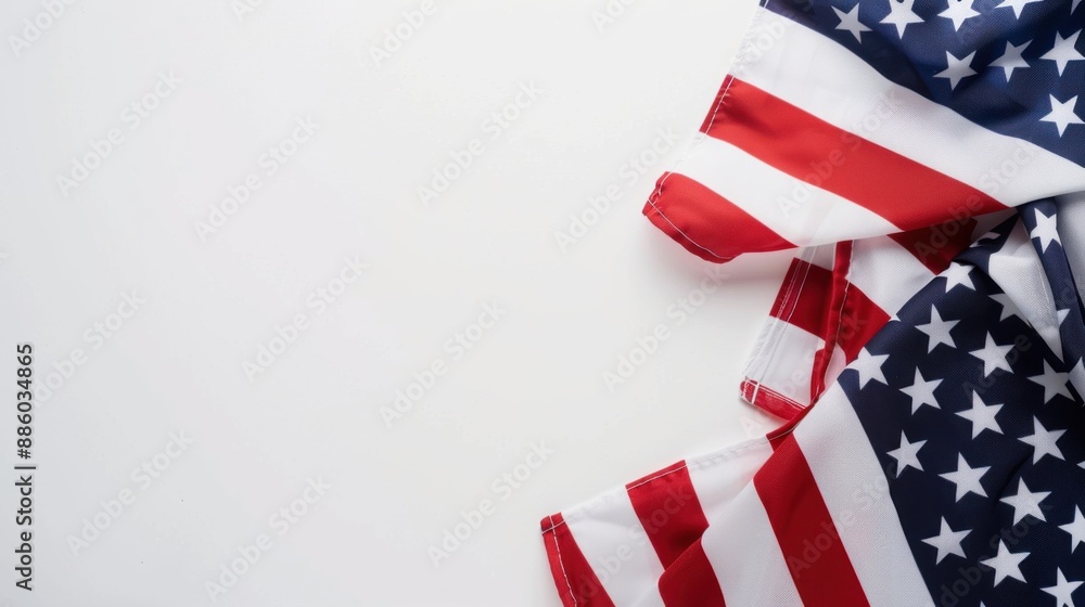 Naklejka premium American flags against white background. Flat lay with copy space. Happy Labor Day or 4th july concept.
