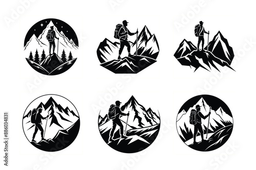 silhouettes of snow-capped mountain peaks, Silhouette vector 