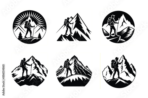 silhouettes of snow-capped mountain peaks, Silhouette vector 