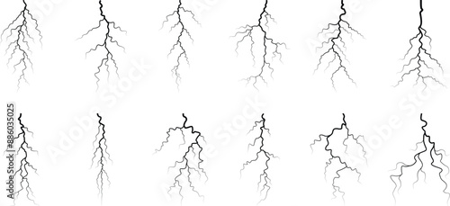 Vector lightning silhouettes set. Thunderstorm design. Vector illustration