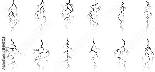 Vector lightning silhouettes set. Thunderstorm design. Vector illustration