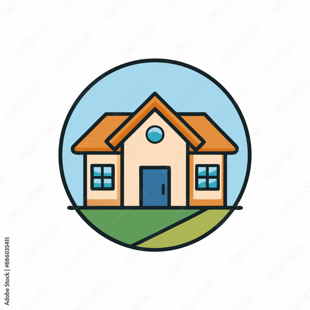 Cartoon real state simple logo icon vector art illustration