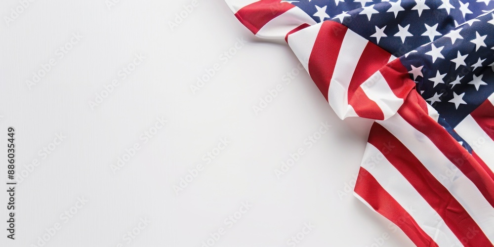 American flags against white background. Flat lay with copy space. Happy Labor Day or 4th july concept. American flags against white background. Flat lay with copy space. Happy Labor Day or 4th july concept.