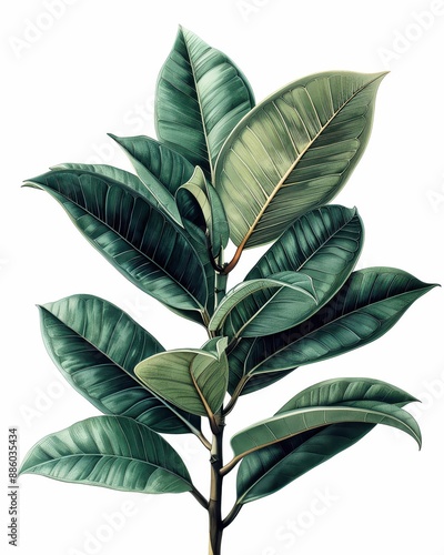 Close-up of a vibrant green rubber plant with broad leaves illustration, showcasing natural beauty and indoor decoration potential.