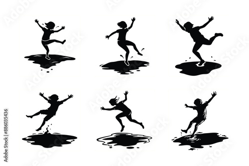 Some silhouettes of jumping Children