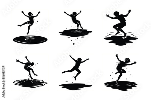 Some silhouettes of jumping Children
