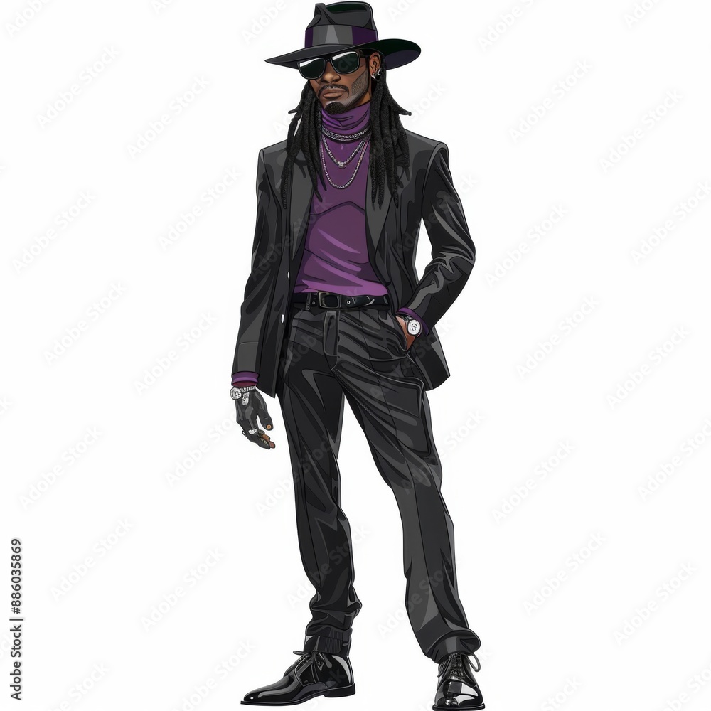 body view of a handsome well groomed African American man with muscles rocking a black brim hat displaying body view of a handsome well groomed African American man with muscles rocking a black brim hat displaying