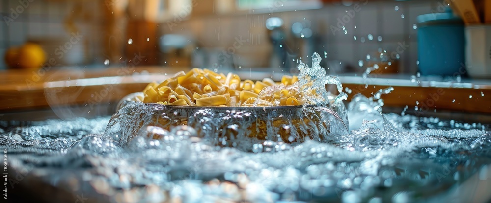 Boiling water in a pot for cooking pasta, Image Background Boiling water in a pot for cooking pasta, Image Background