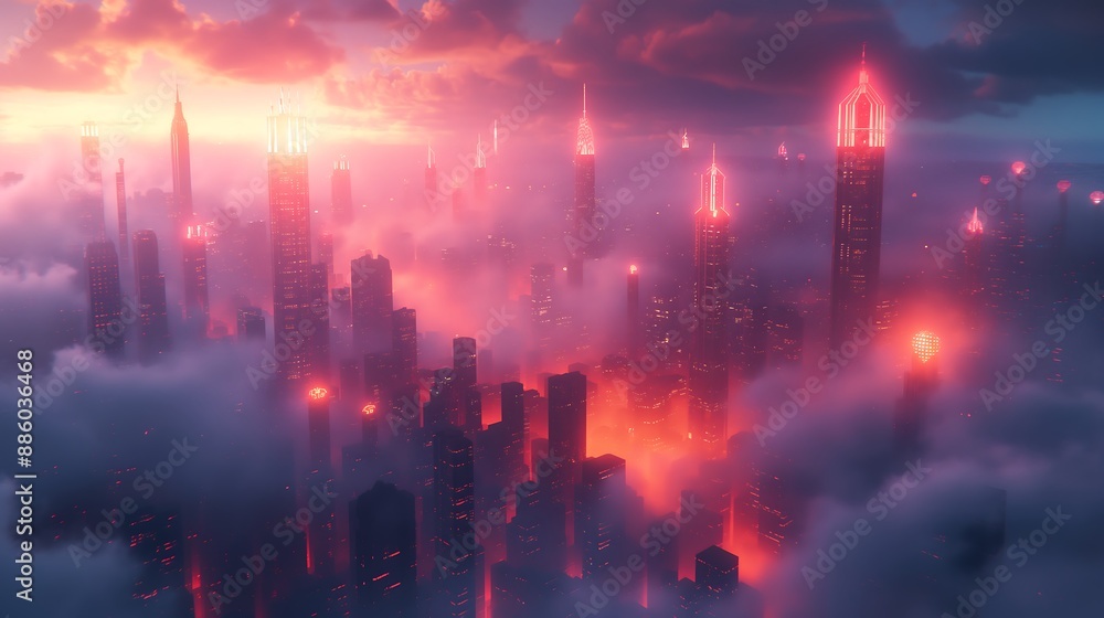 Fototapeta premium pattern of layered, translucent shapes in neon colors against a dark background