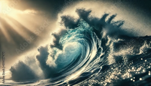Wallpaper Mural Majestic Ocean Wave with Golden Sunlight Torontodigital.ca