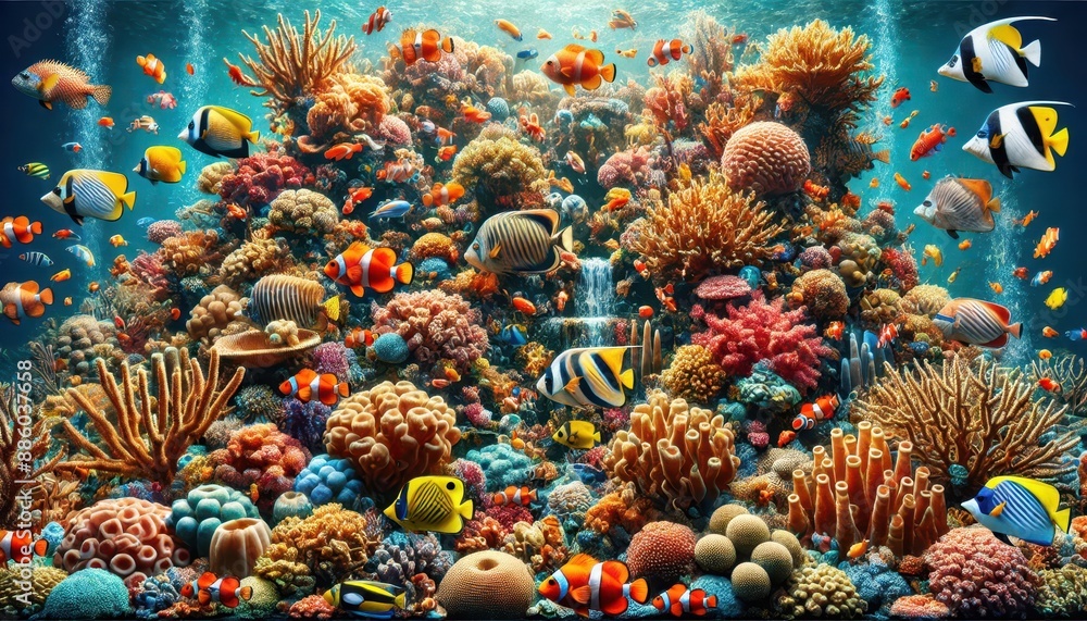 Obraz premium Vibrant Underwater Coral Reef with Colorful Fish