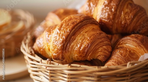 Wallpaper Mural Closeup of delicious freshly baked crispy croissants placed in a basket in a bakery kitchen Torontodigital.ca