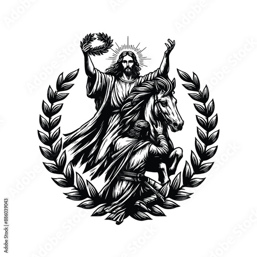Crown of Victory Illustrate Jesus placing a laurel wreath on a faithful warrior