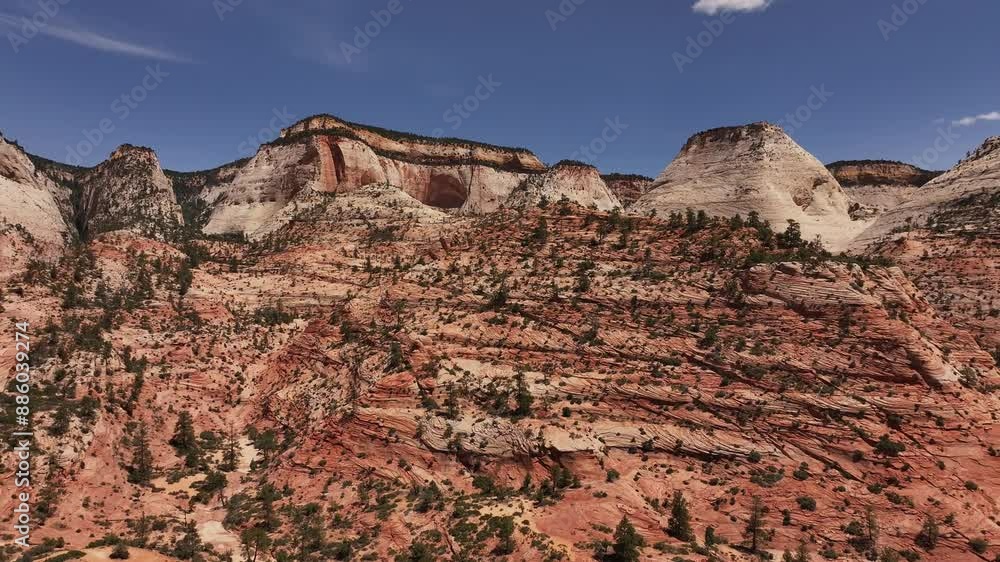 Drone advancing over Zion National Park in Utah, United States. Sunny Day. Drone 4k. Drone advancing over Zion National Park in Utah, United States. Sunny Day. Drone 4k.