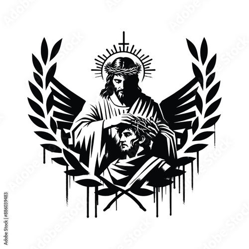 Crown of Victory Illustrate Jesus placing a laurel wreath on a faithful warrior