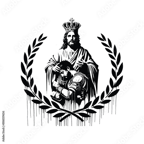 Crown of Victory Illustrate Jesus placing a laurel wreath on a faithful warrior