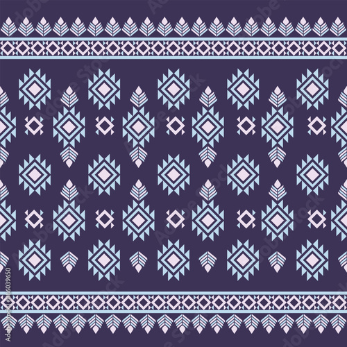 Folk art decorative abstract geometric ethnic seamless oriental patterned fabric. The pattern is made up of squares and triangles design for print decoration carpet fabric vector