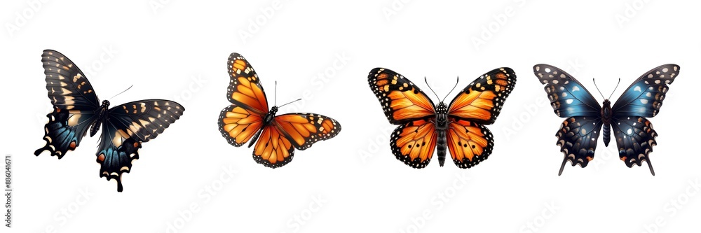 Naklejka premium Collection of butterfly isolated on transparent background. Generated Ai
