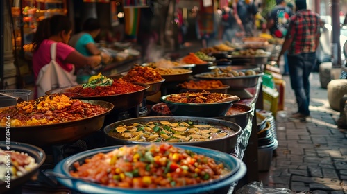 Fototapeta Naklejka Na Ścianę i Meble -  Street food market with various delicious dishes from around the world