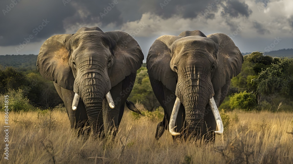 Fototapeta premium African elephant bulls in field, Eastern Cape, South Africa