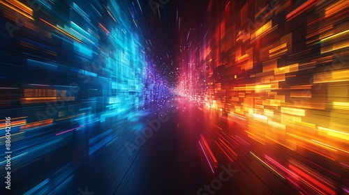 Abstract Digital Space with Bright Neon Lights