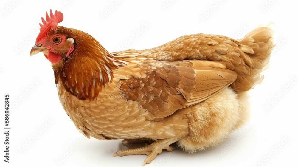 Fototapeta premium Young brown hen isolated on white background.