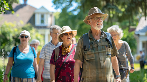 Participants in a local history walking tour, focusing on adult learning, community engagement and cultural education