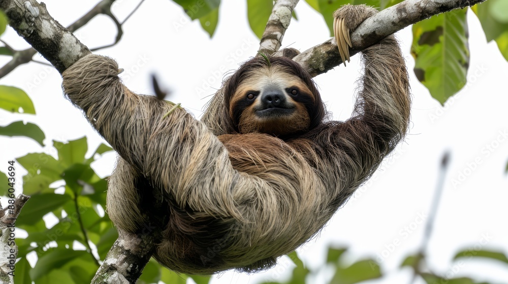 Fototapeta premium Sloth of three fingers are one of the species that inhabit the Panamanian jungles mainly near the cecropia trees