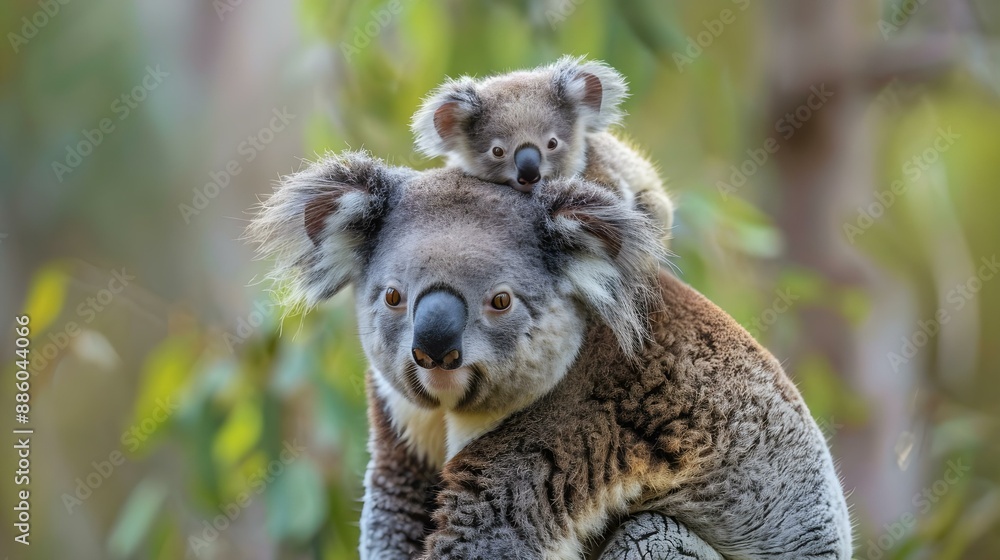 Fototapeta premium Mother koala with baby on her back