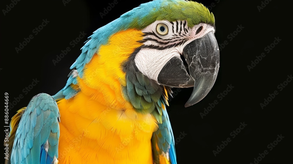 Blue and yellow Macaw in front Blue and yellow Macaw in front