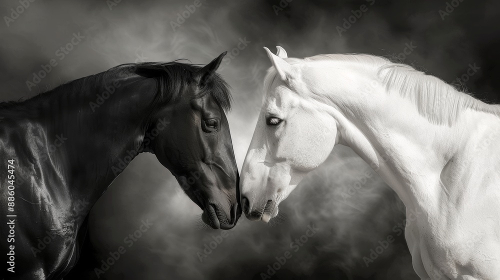 Obraz premium White and black horse close up portrait