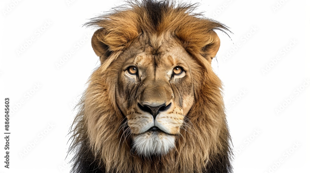 Portrait of a Male adult lion looking at the camera. Panthera leo. isolated on white Portrait of a Male adult lion looking at the camera. Panthera leo. isolated on white