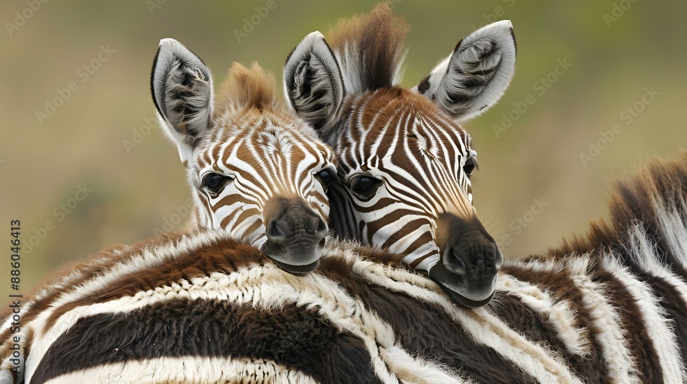 Naklejka premium Zebra foal resting its head on the back