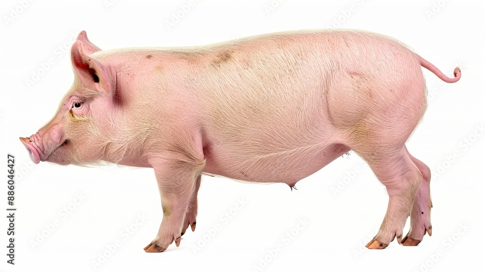 Side view of a Domestic pig. isolated on white Side view of a Domestic pig. isolated on white