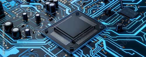 Close-up of a detailed electronic component layout on a PCB, focus on placement and connections, more clarity with clear light and sharp focus, high detailed