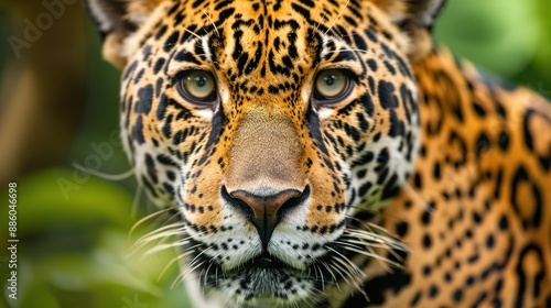 Close-Up Portrait of Wild Jaguar in Africa