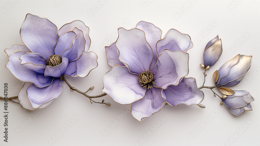Three-dimensional alcohol ink with edge by painting, beautiful fresh a branch magnolia flower with River Three-dimensional alcohol ink with edge by painting, beautiful fresh a branch magnolia flower with River