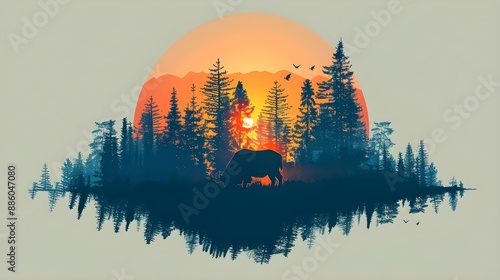 Vector illustration of forest silhouette with copy space