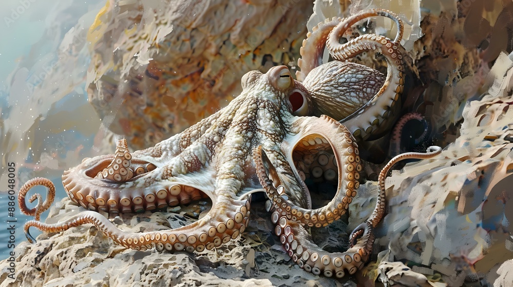 Fototapeta premium Generative AI illustration of detailed octopus shot