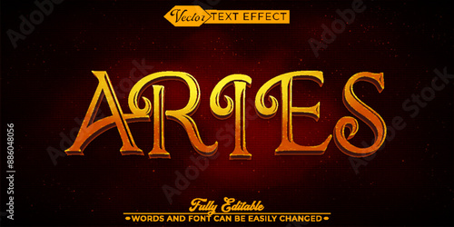 Dark Red Aries Zodiac Vector Editable Text Effect Template