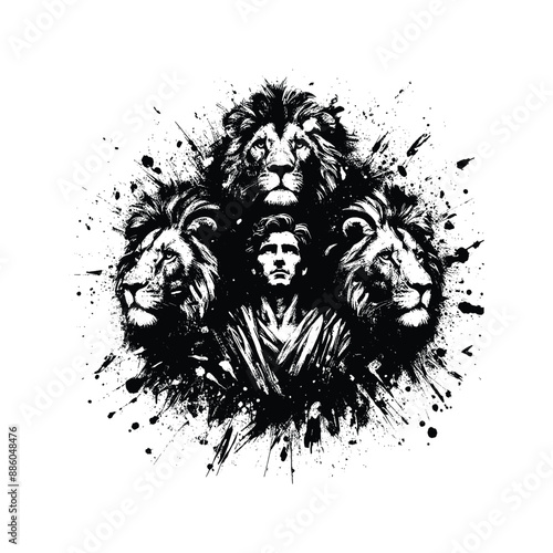Daniel in the Lions Den, Bring this story to life with Daniel surrounded by lions, in flat illustration