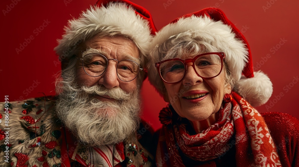 Santa Claus and Mrs. Claus on the red background, greeting card Santa Claus and Mrs. Claus on the red background, greeting card