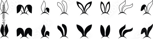 bunny ears icon set, Rabbit ear silhouette, Easter hare pictogram. Cute bunny ears headband for Easter, rabbit costume mask, festive decoration for head. on transparent background, for greeting card.