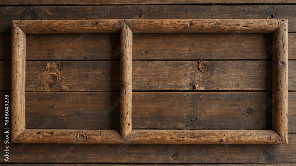 Rustic Wooden Frame on Weathered Wood Plank Wall with Natural Grain and Knots Detail Rustic Wooden Frame on Weathered Wood Plank Wall with Natural Grain and Knots Detail