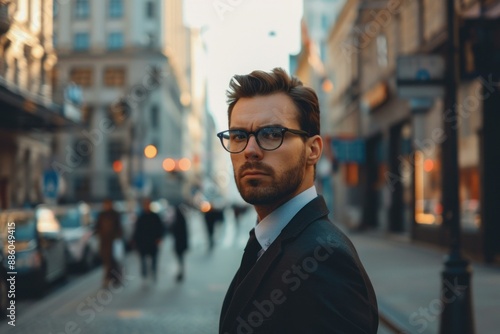 Wallpaper Mural Confident businessman is posing on a busy city street Torontodigital.ca