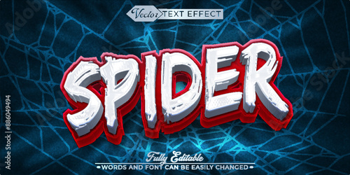 Cartoon Shiny Spider Vector Editable Text Effect Template