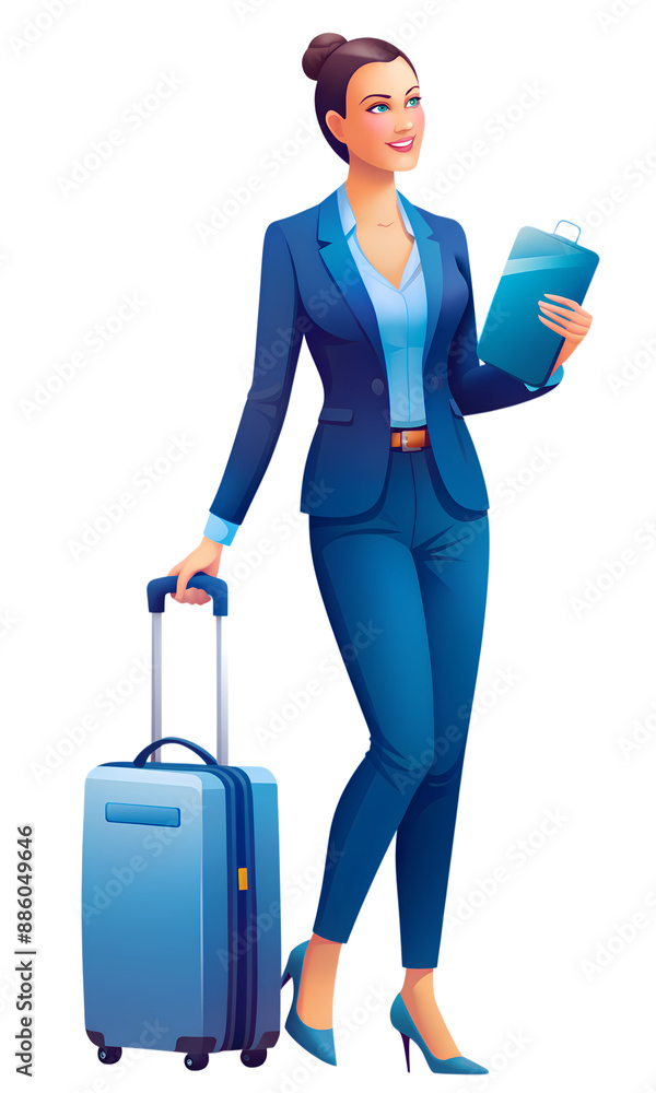 Businesswoman Traveling with Suitcase and Tablet Businesswoman Traveling with Suitcase and Tablet