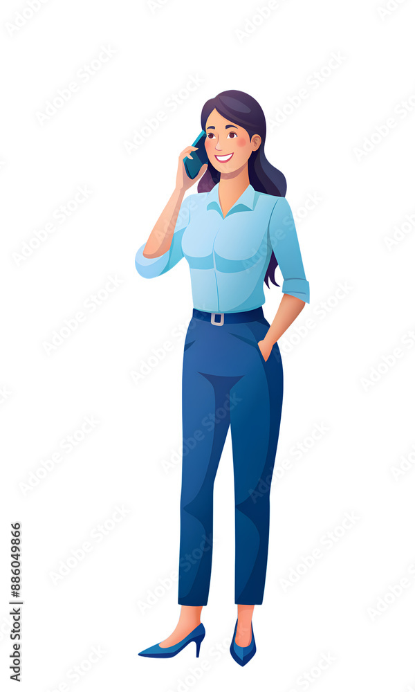 Professional Woman Character Talking on the Phone Full Height Illustration Professional Woman Character Talking on the Phone Full Height Illustration