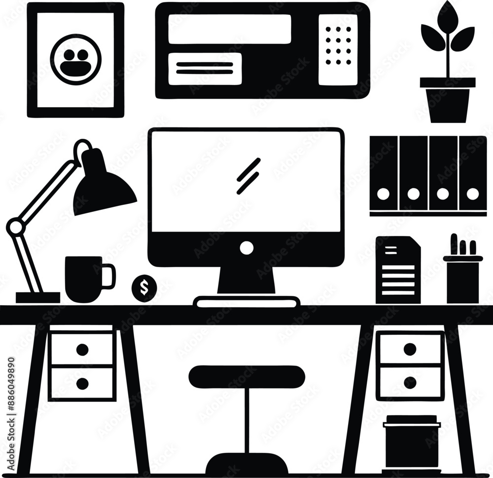 computer workspace silhouette illustration. workspace, office, computer, workplace, business, desk, modern, screen, computer workspace silhouette illustration. workspace, office, computer, workplace, business, desk, modern, screen,